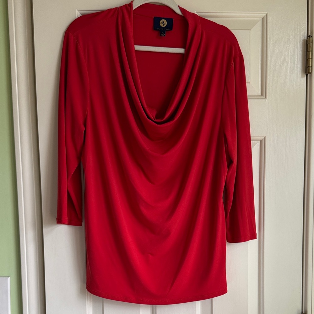 Adrienne Vittadini Red Blouse with Gold Logo Tag
